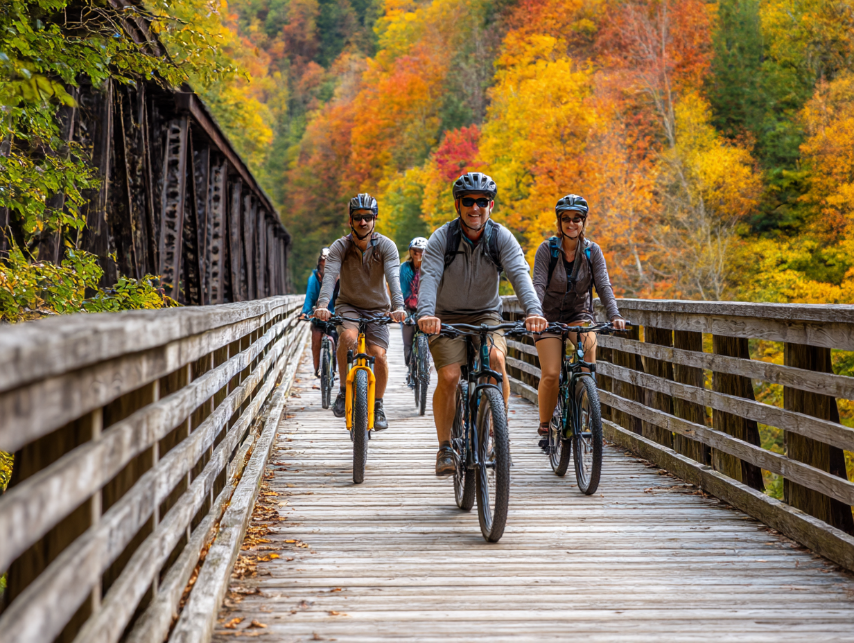 Friends biking on the Virginia Creeper Trail
